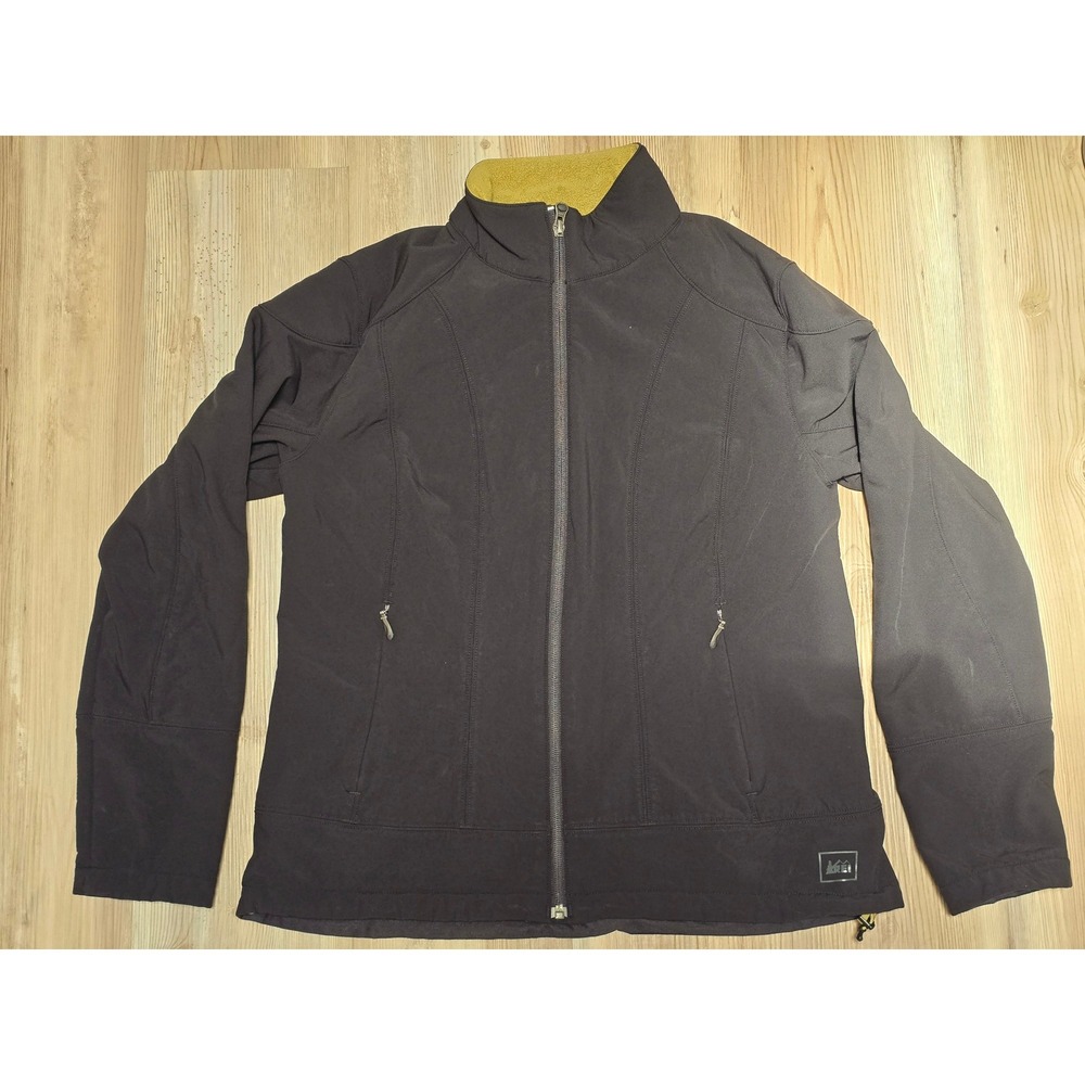 REI Womens Black Softshell Fleece Lined Full Zip Hiking Jacket Large